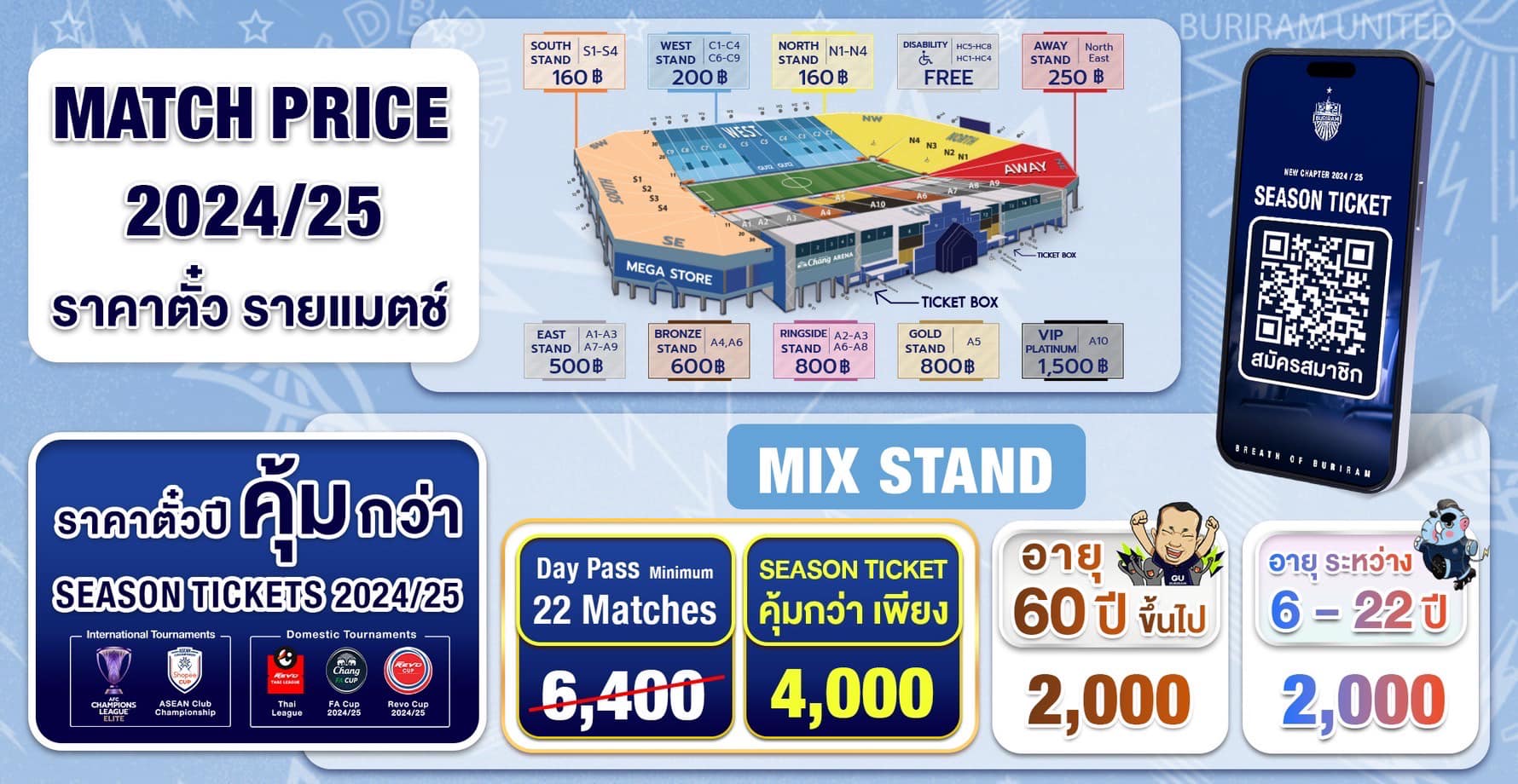 ซื้อตั๋วปีบุรีรัมย์ ยูไนเต็ด 2024/25 MIX STAND คุ้มกว่า!!