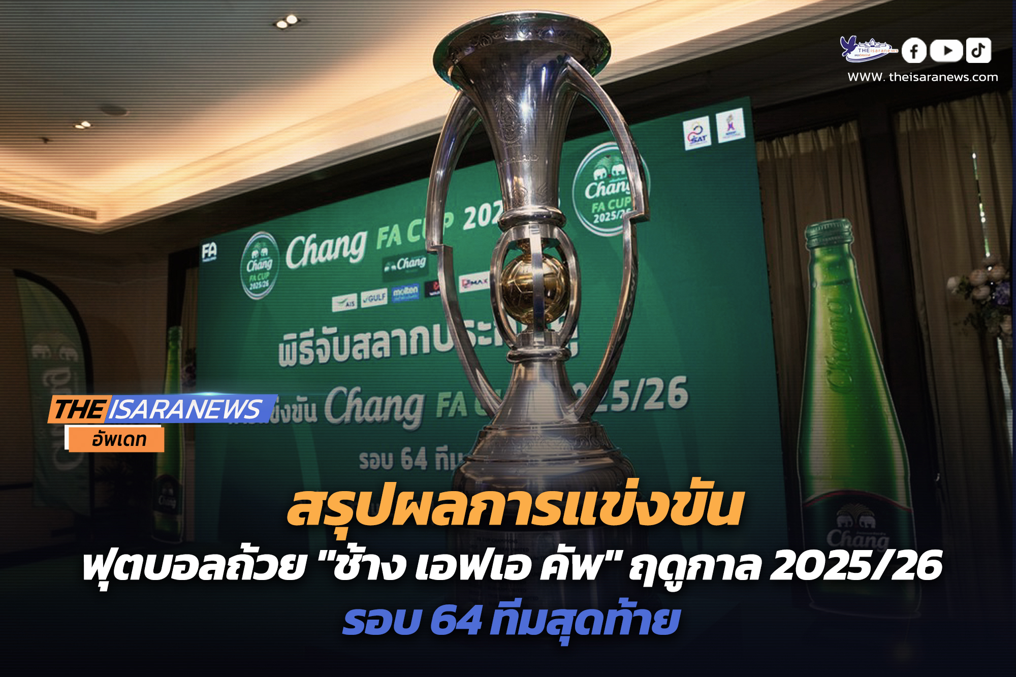 สรุปผลการแข่งขัน ฟุตบอลถ้วย “ช้าง เอฟเอ คัพ” ฤดูกาล 2025/26 รอบ 64 ทีมสุดท้าย (วันที่ 30 ตุลาคม 2568)…………………………