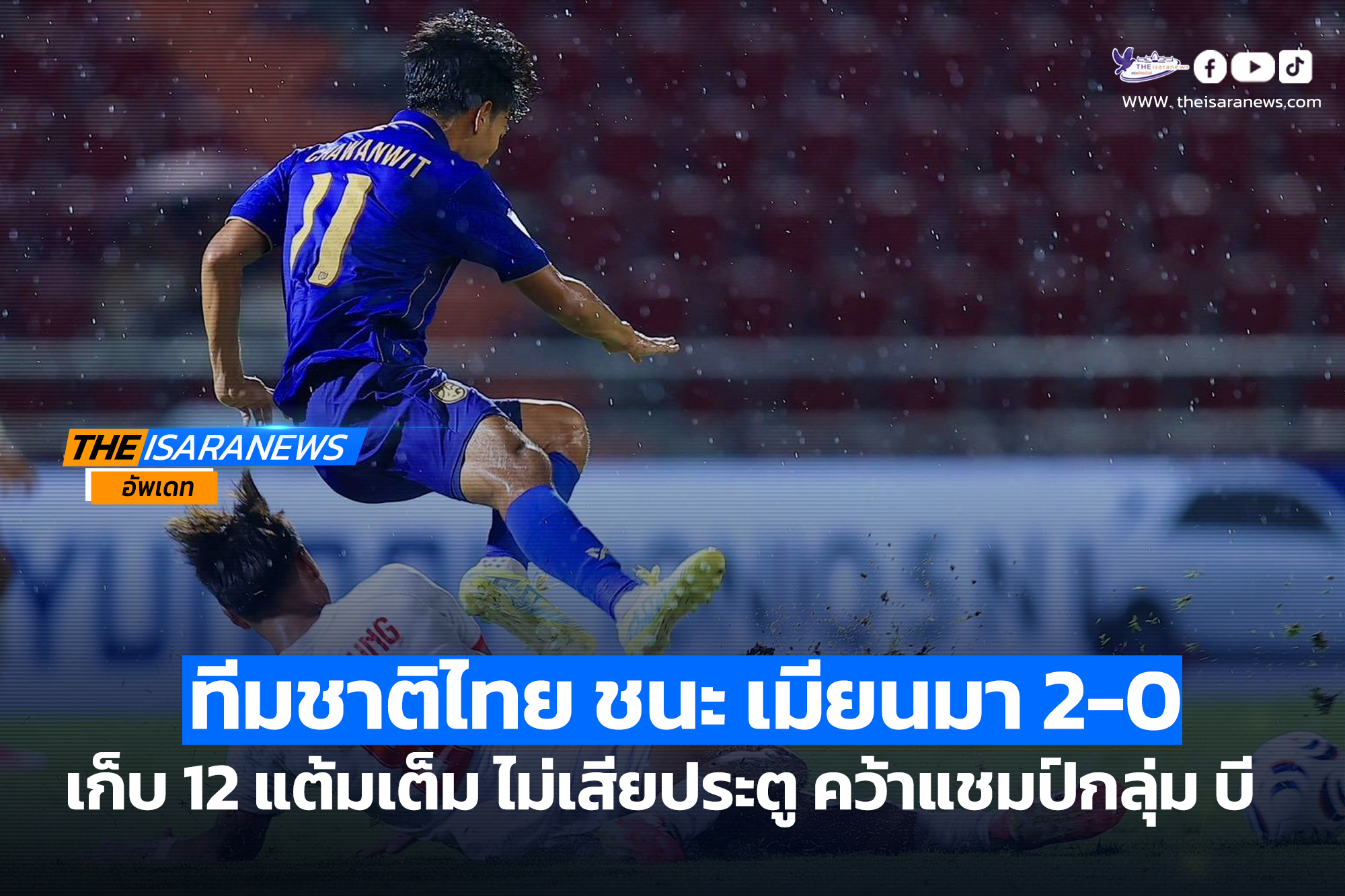ทีมชาติไทย ชนะ เมียนมา 2-0 เก็บ 12 แต้มเต็ม ไม่เสียประตู คว้าแชมป์กลุ่ม บี ลิ่วรอบรองฯเจอสิงคโปร์