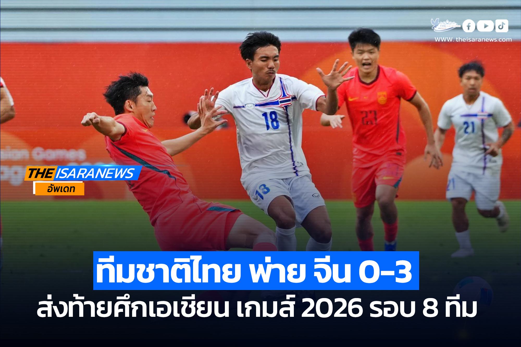 ทีมชาติไทย พ่าย จีน 0-3 ส่งท้ายศึกเอเชียน เกมส์ 2026 รอบ 8 ทีม…………………
